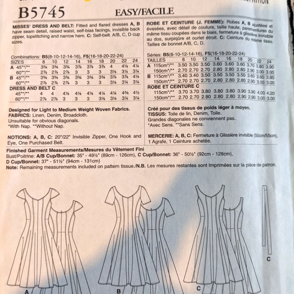 Butterick B5745 size F5 (16-18-20-22-24) pattern only - Picture 2 of 3